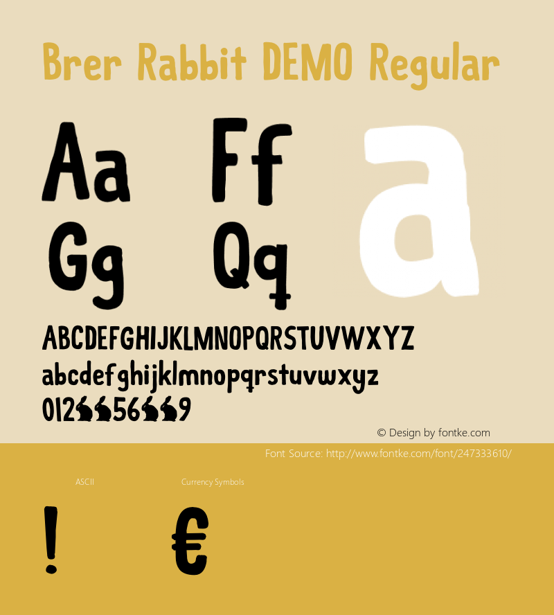 Brer Rabbit DEMO Regular Version 1.000;Glyphs 3.1.1 (3148)图片样张