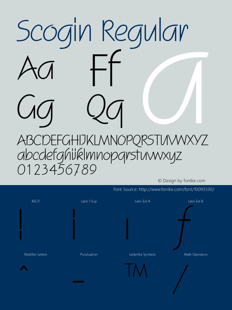 Scogin Regular The IMSI MasterFonts Collection, tm 1995, 1996 IMSI (International Microcomputer Software Inc.) Font Sample