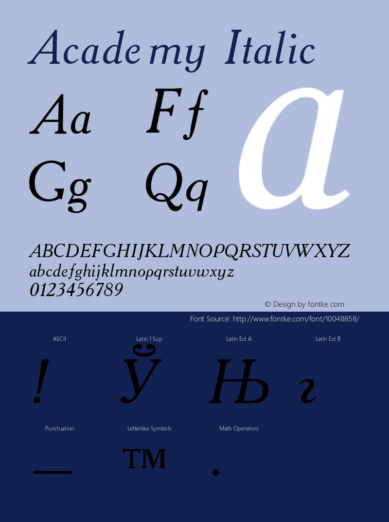 Academy Italic Converted from t:\ACD56___.TF1 by ALLTYPE Font Sample