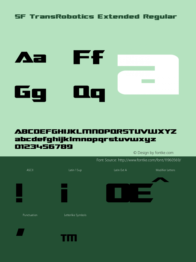 SF TransRobotics Extended Regular ver 1.2; 1999. Freeware. Font Sample