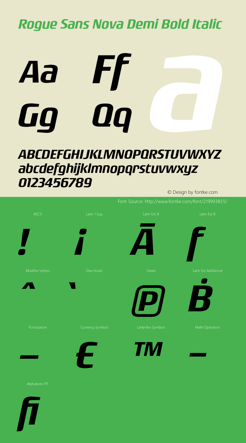 Rogue Sans Nova Demi Bold Italic Version 4.000;PS 004.000;hotconv 1.0.88;makeotf.lib2.5.64775图片样张