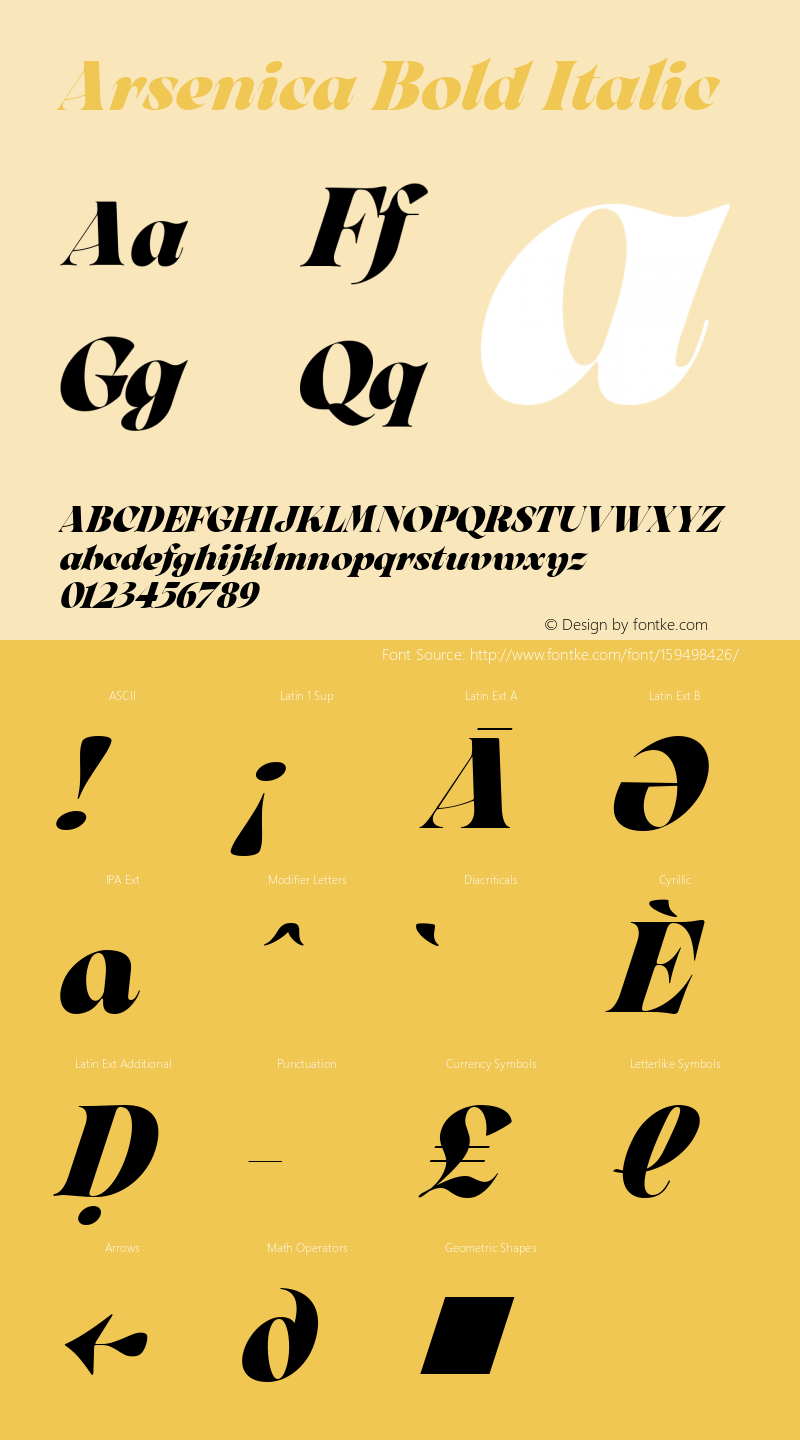 Arsenica Bold Italic Version 0.003;hotconv 1.0.109;makeotfexe 2.5.65596 Font Sample