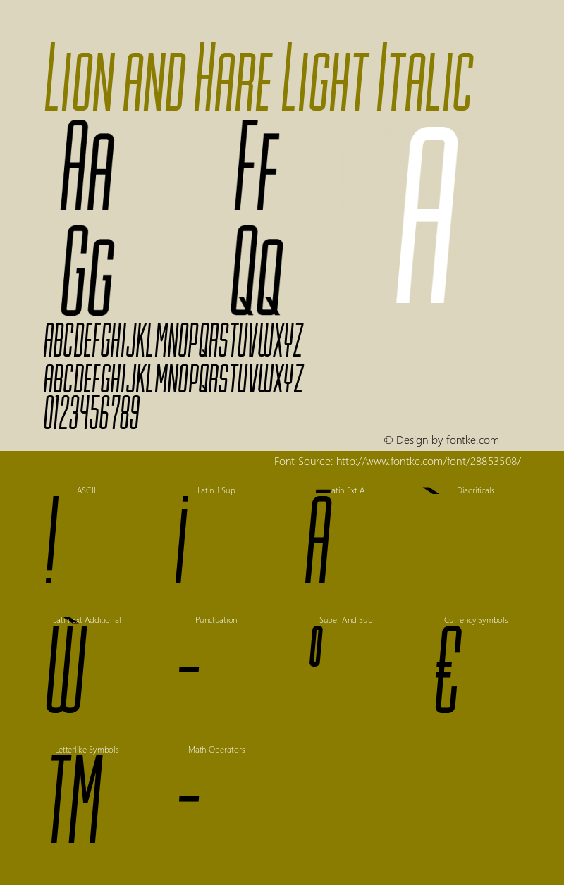 LionandHare-LightItalic Version 1.001;PS 001.001;hotconv 1.0.88;makeotf.lib2.5.64775 Font Sample