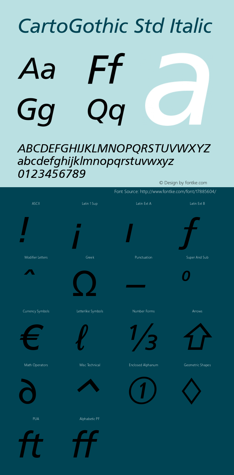 CartoGothic Std Italic Version 1.061 Font Sample