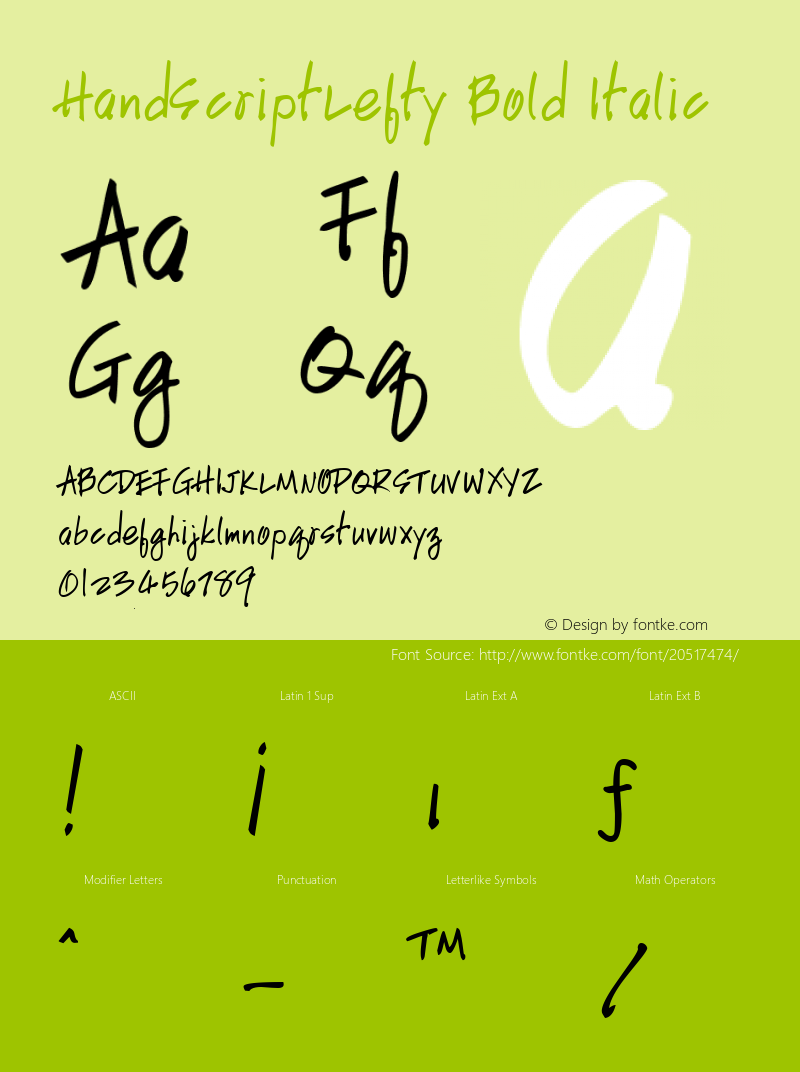 HandScriptLefty Bold Italic Altsys Fontographer 3.5  7/11/96 Font Sample