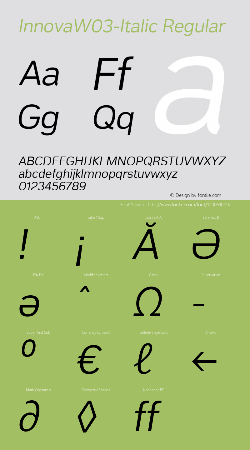 Innova W03 Italic Version 1.50 Font Sample