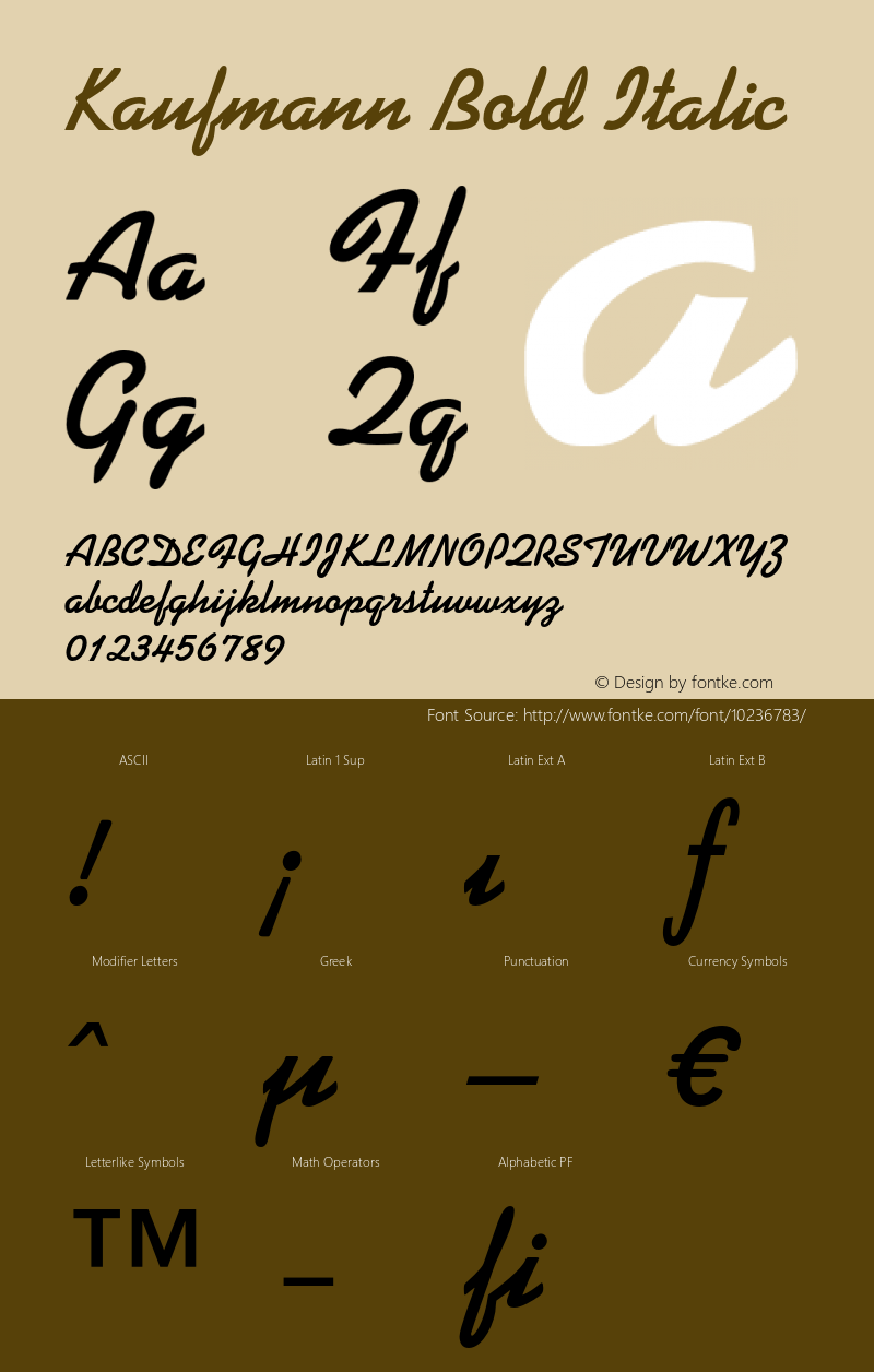Kaufmann Bold Italic OTF 1.0;PS 001.002;Core 1.0.22 Font Sample