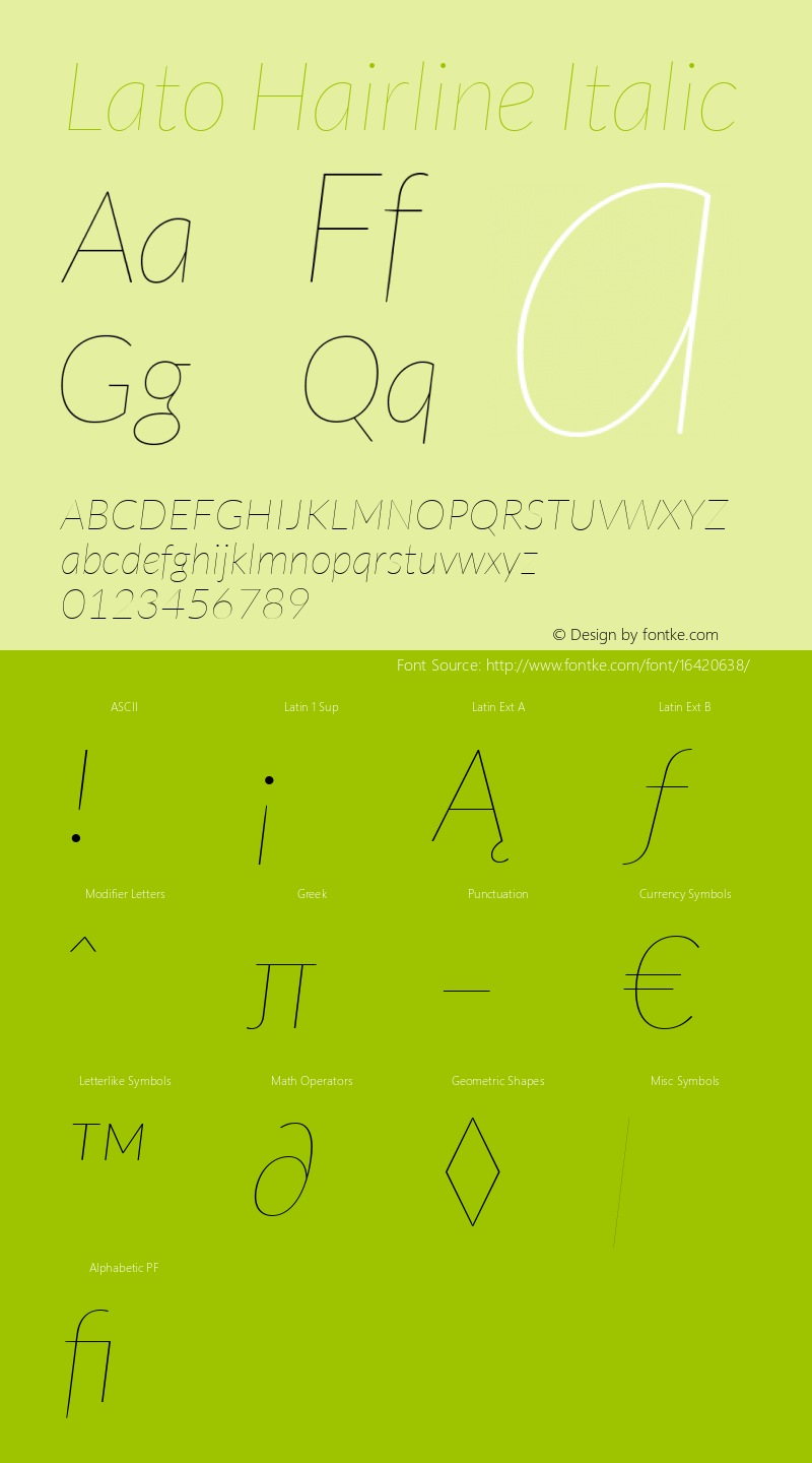 Lato Hairline Italic Version 1.104; Western+Polish opensource Font Sample