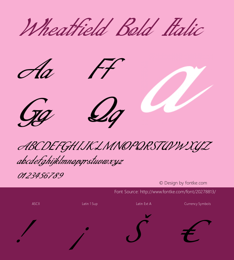 Wheatfield-BoldItalic Version 1.000 Font Sample