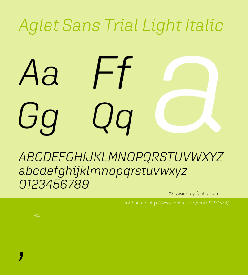 Aglet Sans Trial Light Italic Version 1.002;hotconv 1.0.109;makeotfexe 2.5.65596 Font Sample