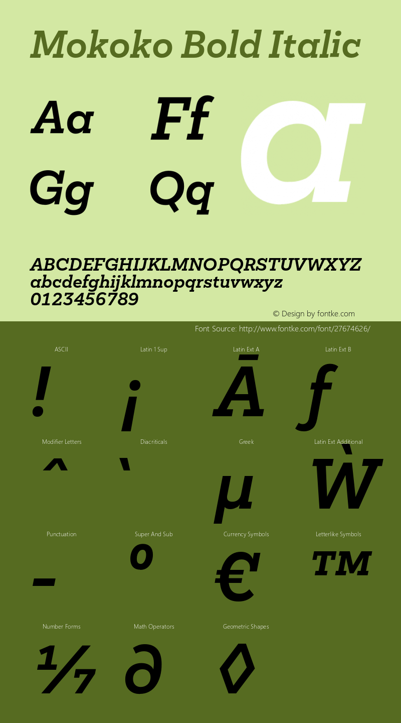 MokokoBoldItalic Version 1.000 Font Sample