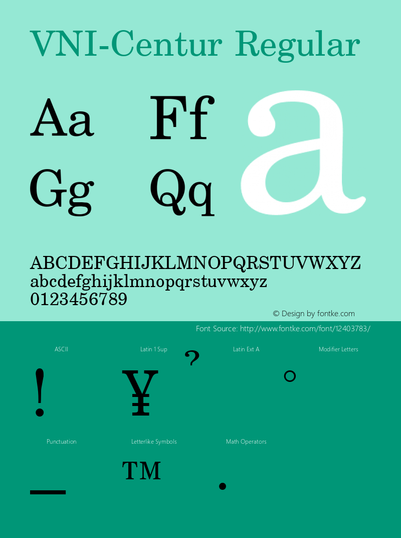 VNI-Centur Regular Unknown Font Sample