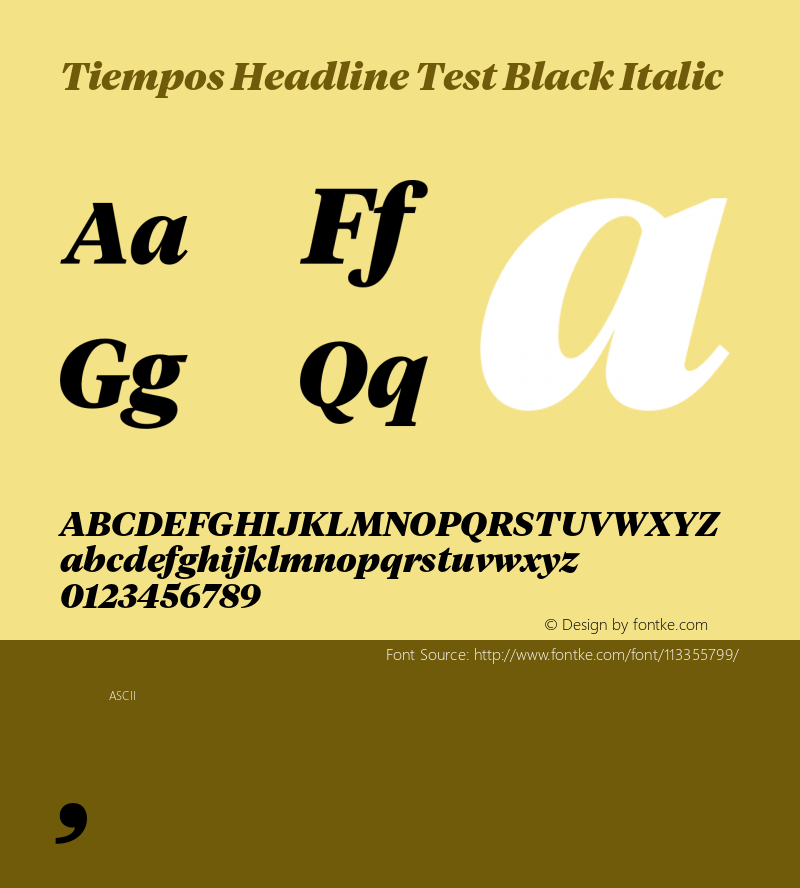 TiemposHeadline-BlackItalicTest Version 1.008;hotconv 1.0.116;makeotfexe 2.5.65601;0 Font Sample