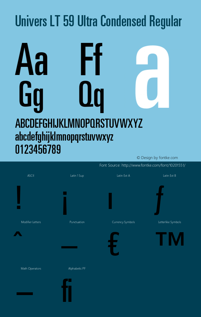 Univers LT 59 Ultra Condensed Regular 006.000 Font Sample