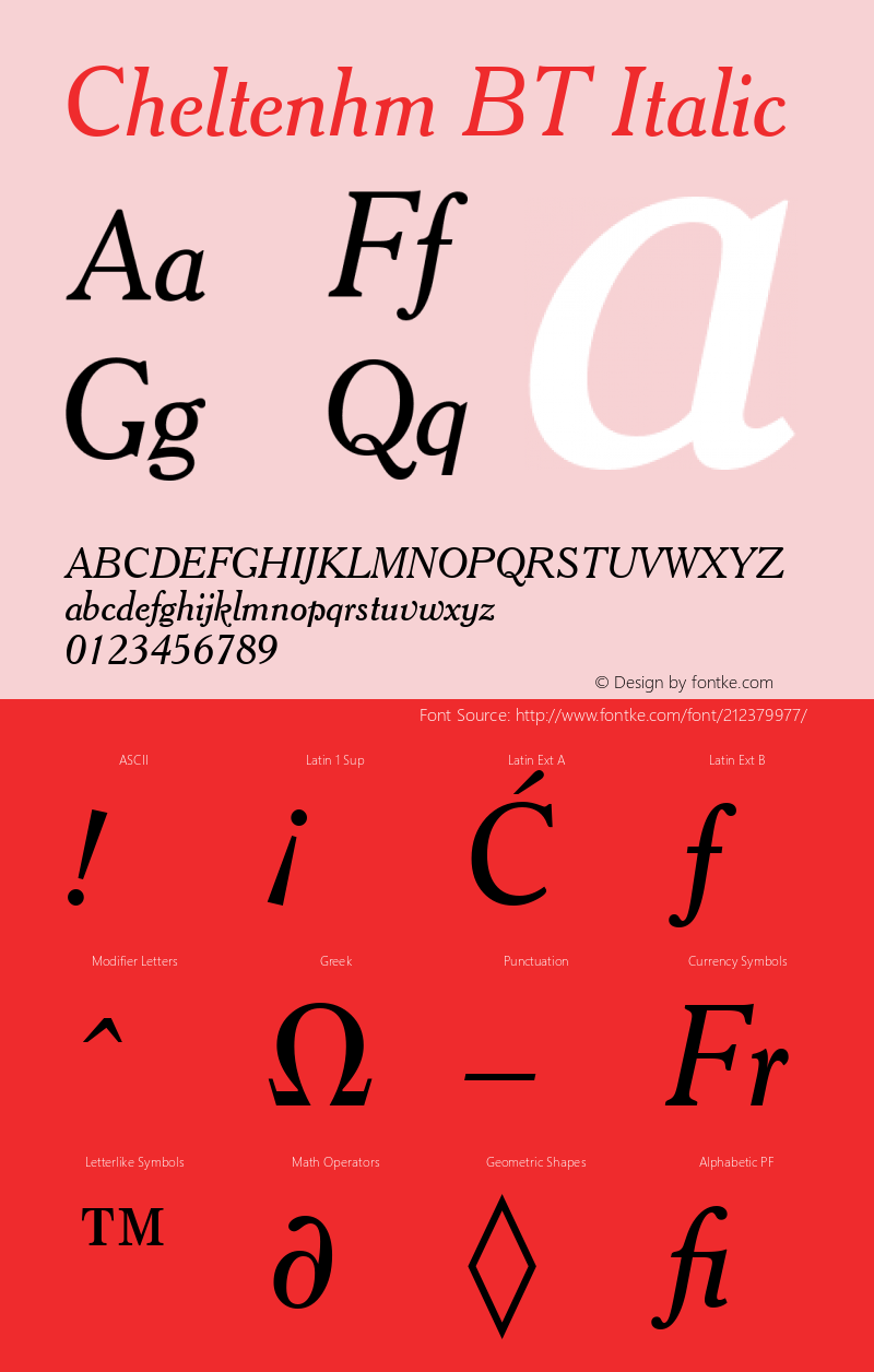 Cheltenhm BT Italic Version 1.01 emb4-OT图片样张