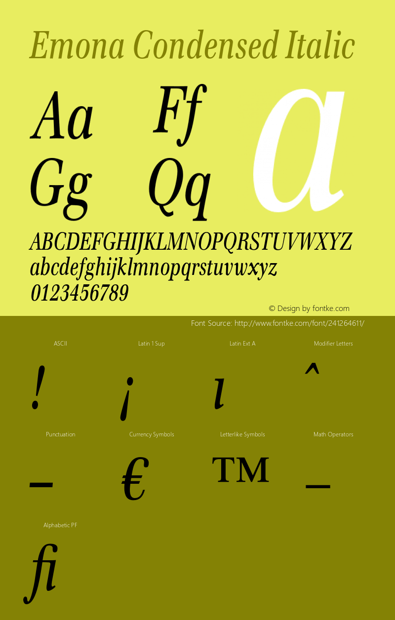 Emona Condensed Italic Version 1.00图片样张