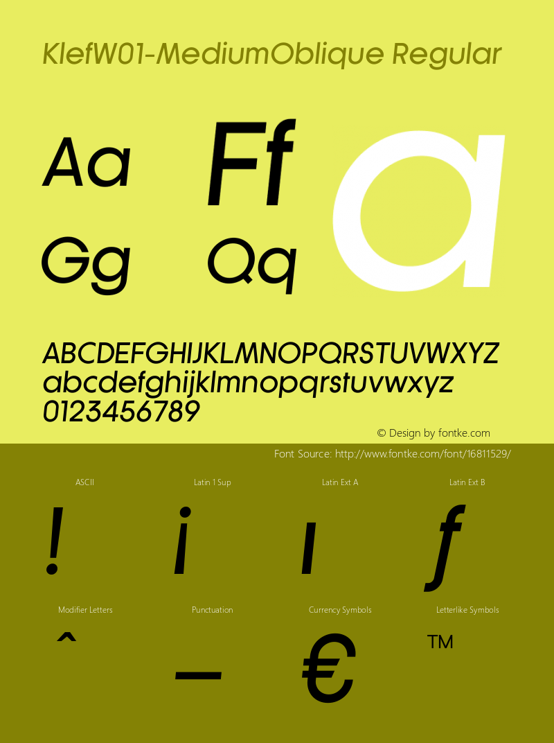 KlefW01-MediumOblique Regular Version 1.00 Font Sample