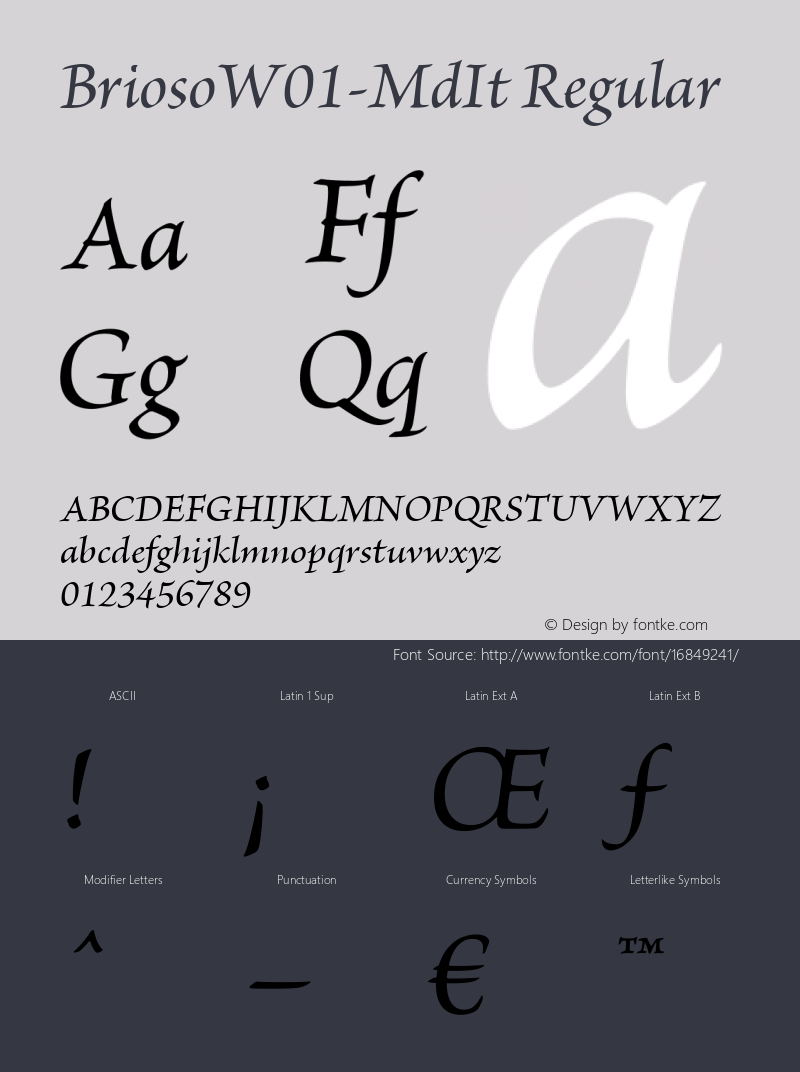 BriosoW01-MdIt Regular Version 1.00 Font Sample