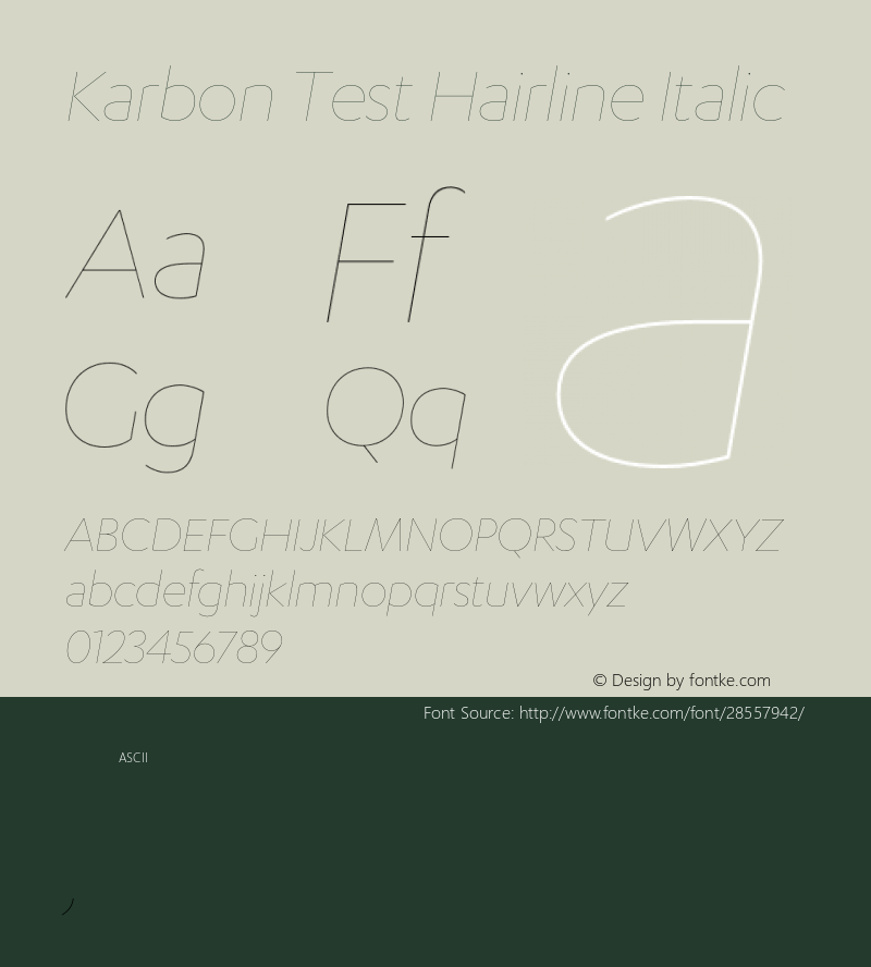 Karbon Hairline Test Italic Version 1.1 Font Sample