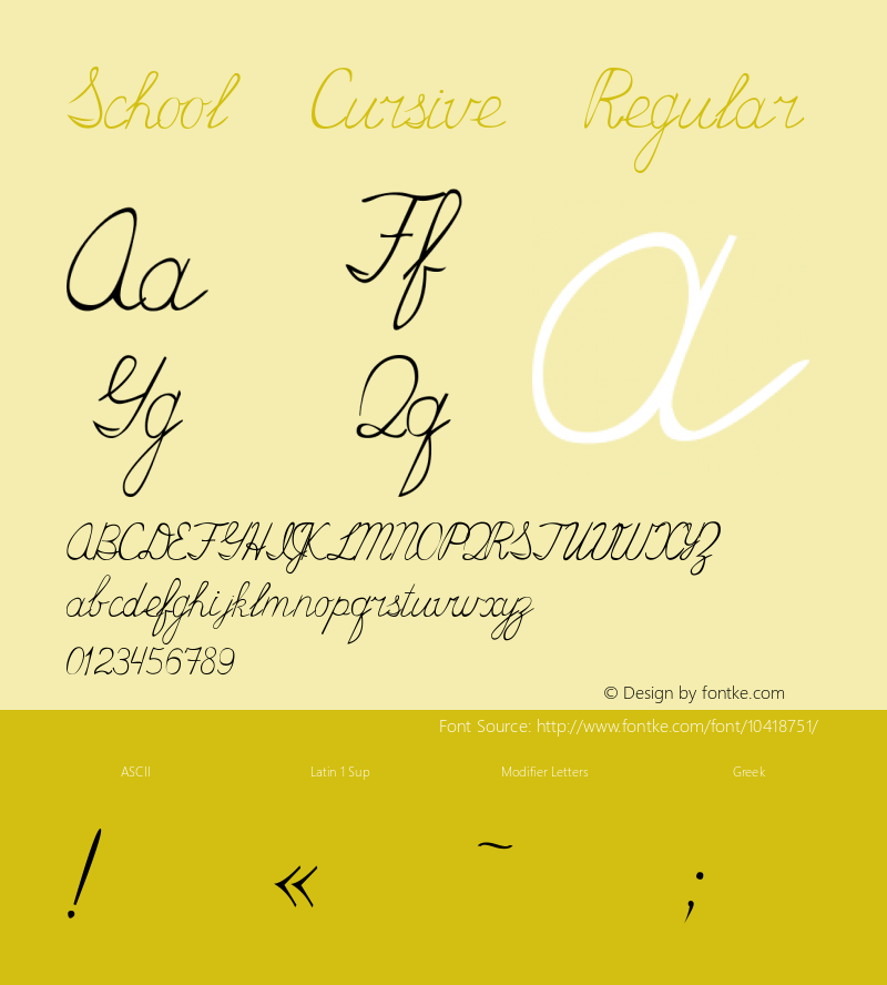 School Cursive Regular Version 1.10 November 19, 2011 Font Sample