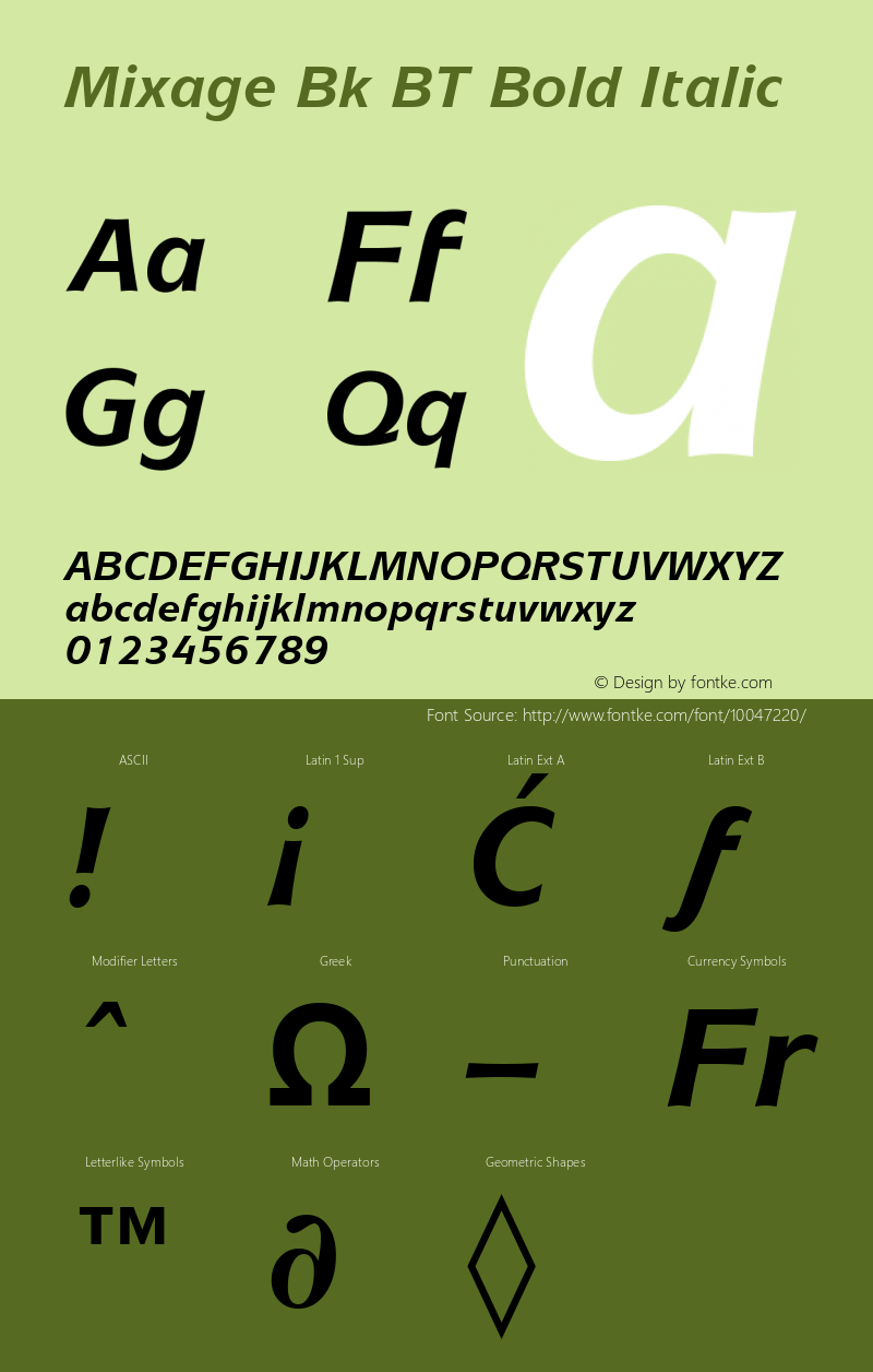 Mixage Bk BT Bold Italic mfgpctt-v1.59 Friday, March 5, 1993 10:23:55 am (EST) Font Sample