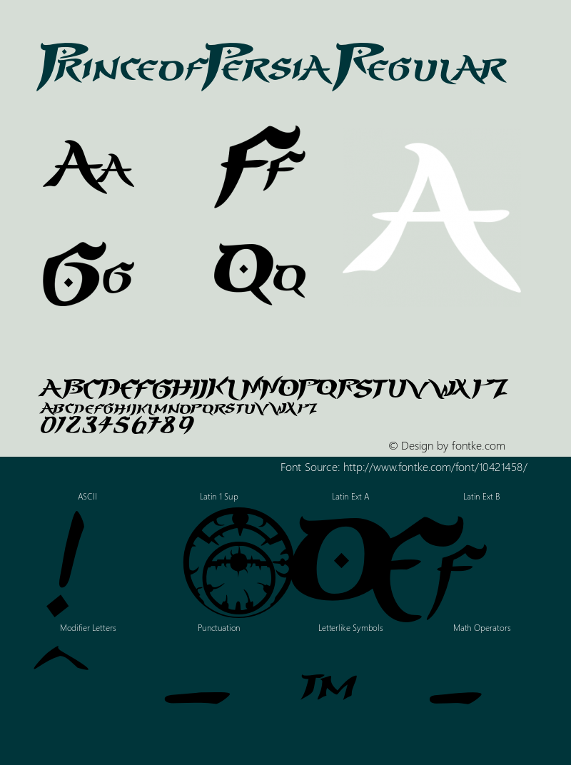 PrinceofPersia Regular 001.000 Font Sample