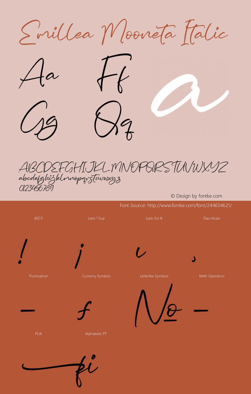 Emillea Mooneta Italic Version 1.00;April 10, 2023;FontCreator 13.0.0.2683 64-bit图片样张