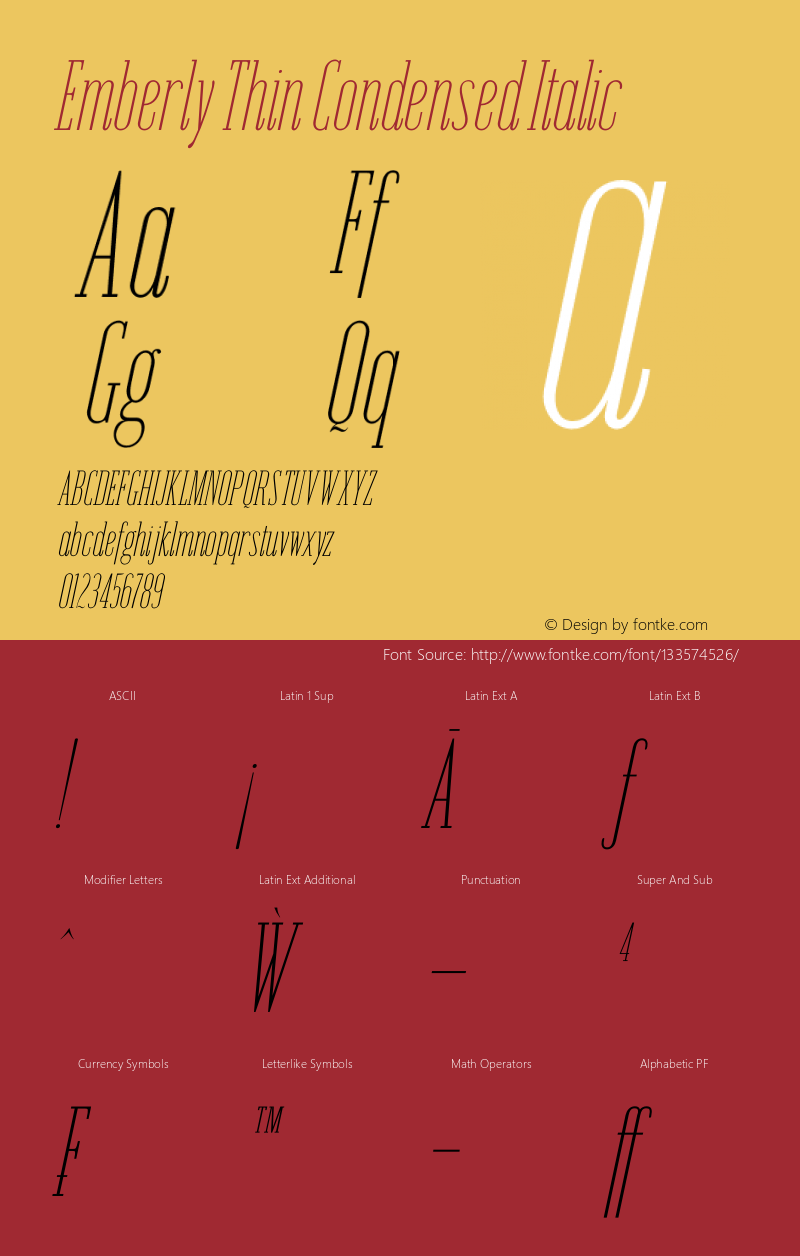 Emberly Thin Condensed Italic Version 1.000 Font Sample