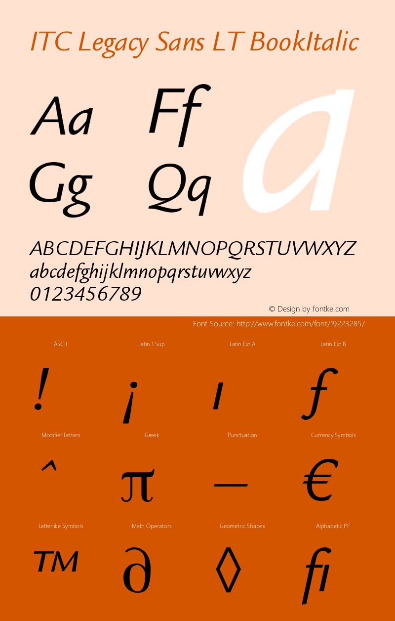 ITC Legacy Sans LT Book Italic Version 006.000 Font Sample