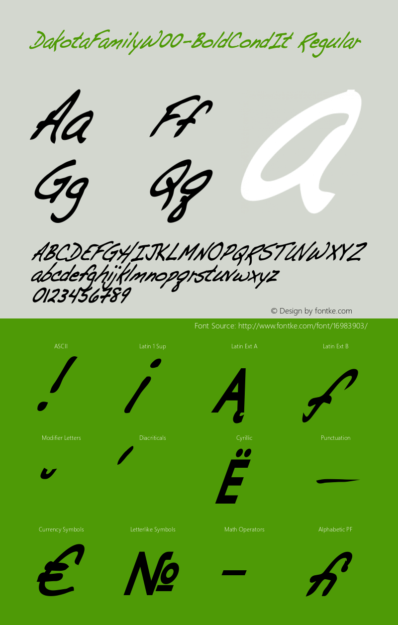 DakotaFamilyW00-BoldCondIt Regular Version 5.00 Font Sample