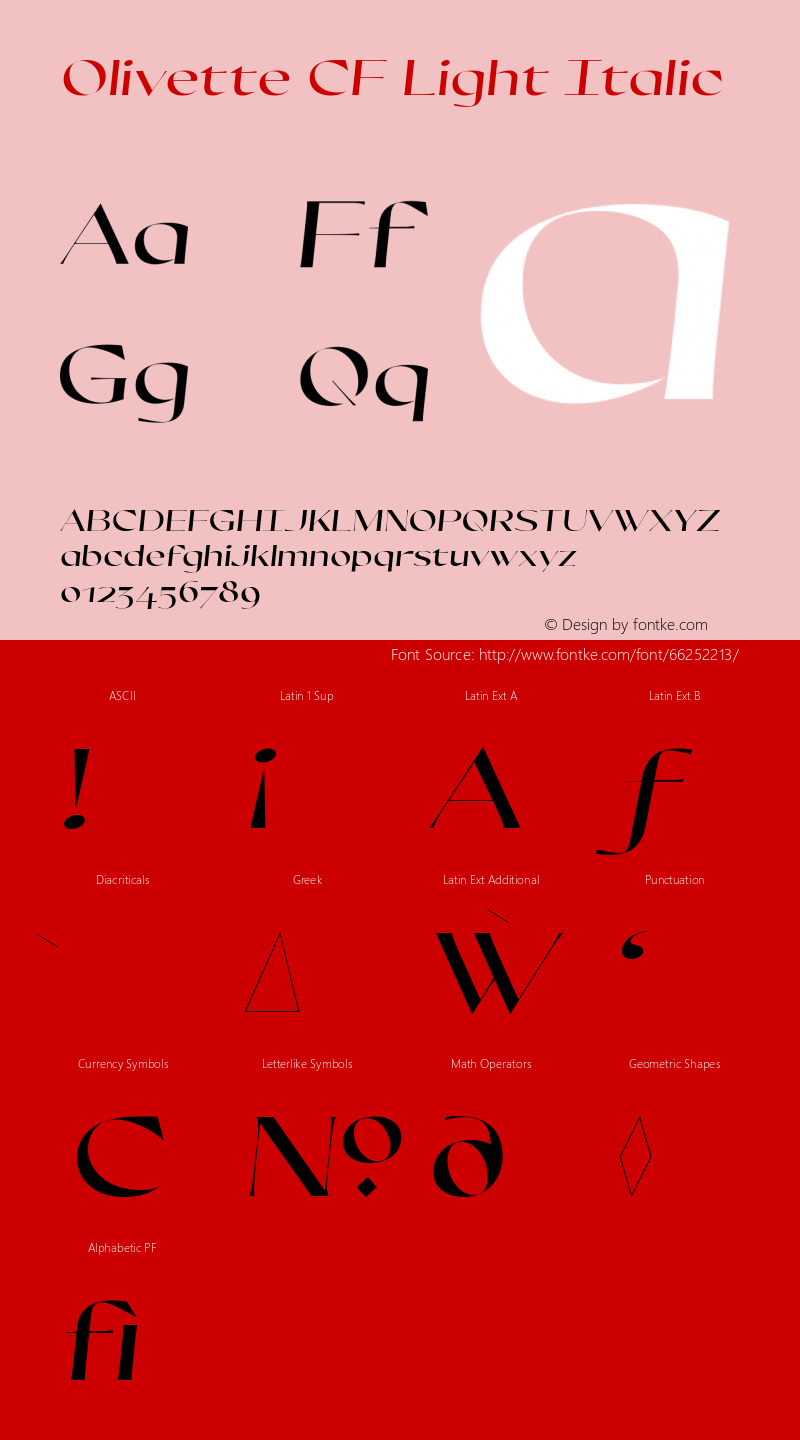 Olivette CF Light Italic Version 1.000 Font Sample