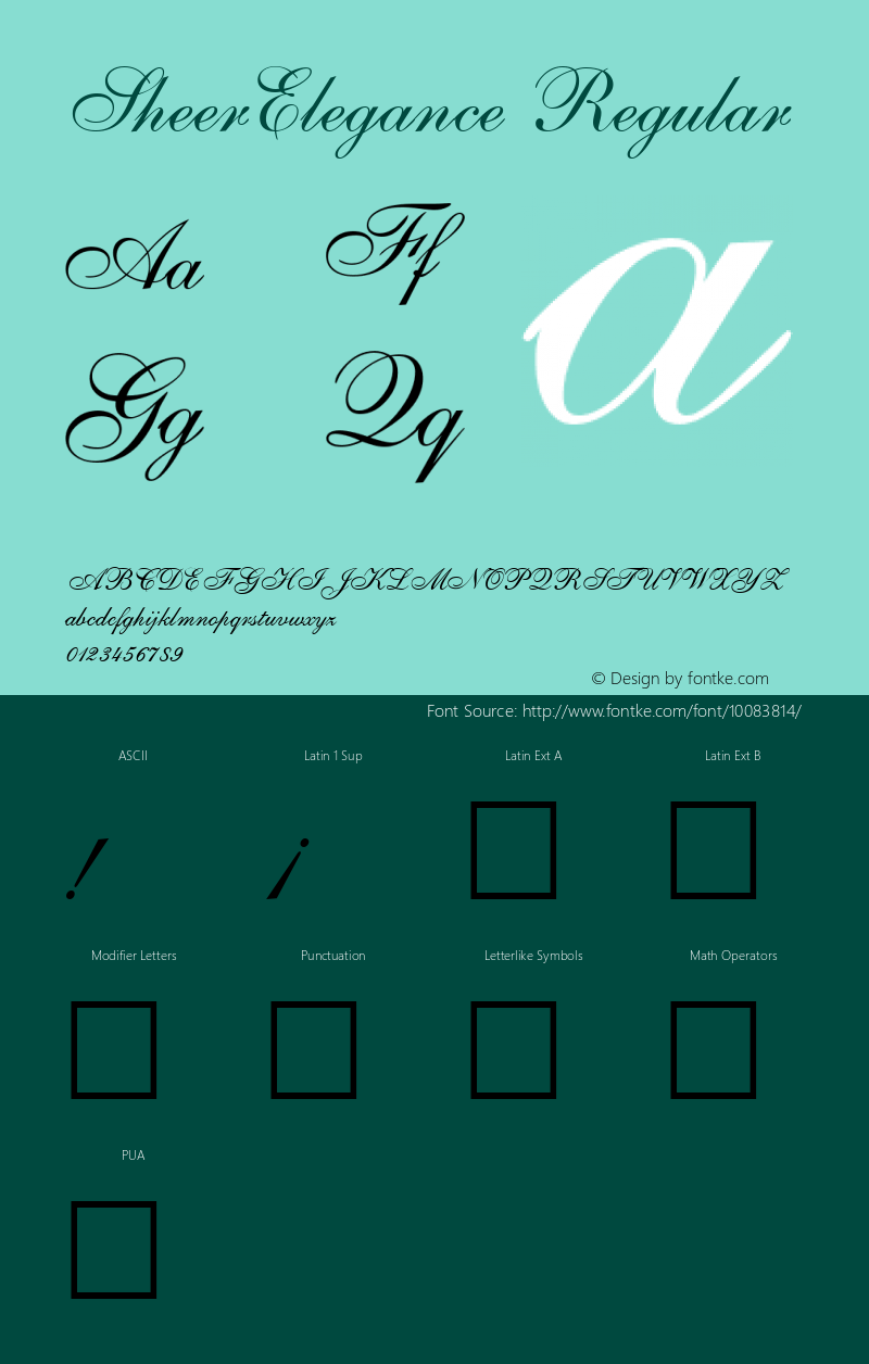 SheerElegance Regular The IMSI MasterFonts Collection, tm 1995, 1996 IMSI (International Microcomputer Software Inc.) Font Sample