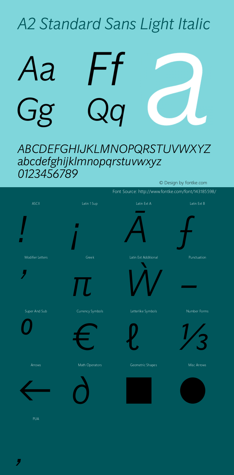 A2 Standard Sans Light Italic Version 1.001 | wf-rip DC20191005 Font Sample