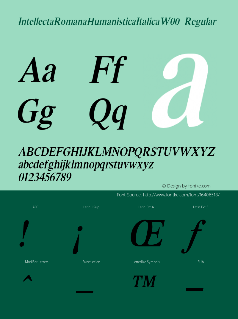 IntellectaRomanaHumanisticaItalicaW00 Regular Version 1.00 Font Sample