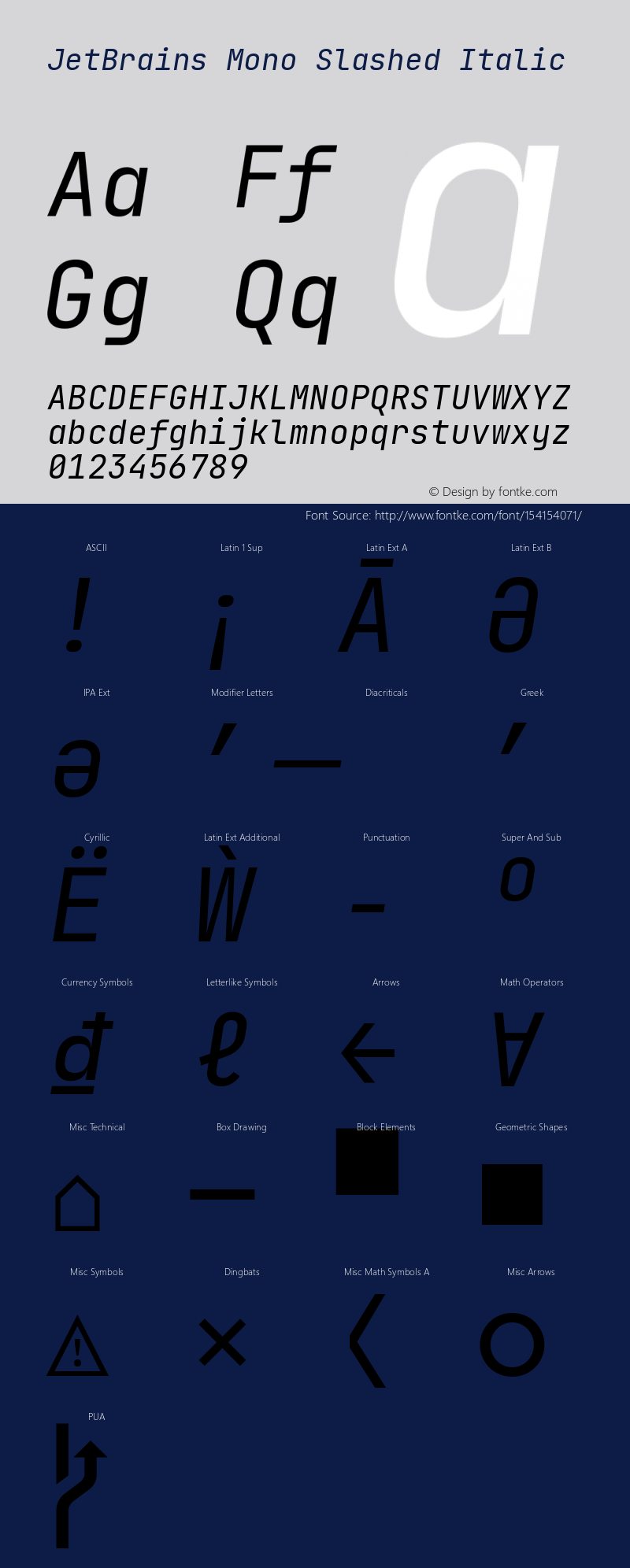JetBrains Mono Slashed Italic Version 2.210; ttfautohint (v1.8.3); featfreeze: zero Font Sample