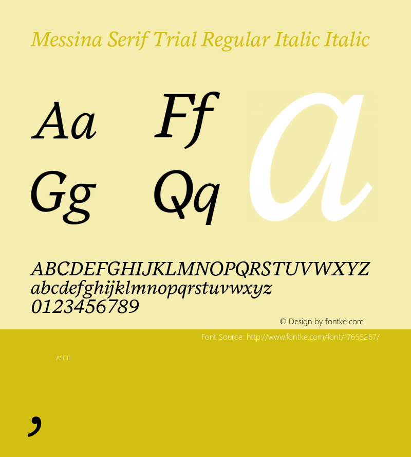 Messina Serif Trial Regular Italic Italic Version 3.000;PS 003.000;hotconv 1.0.88;makeotf.lib2.5.64775 Font Sample