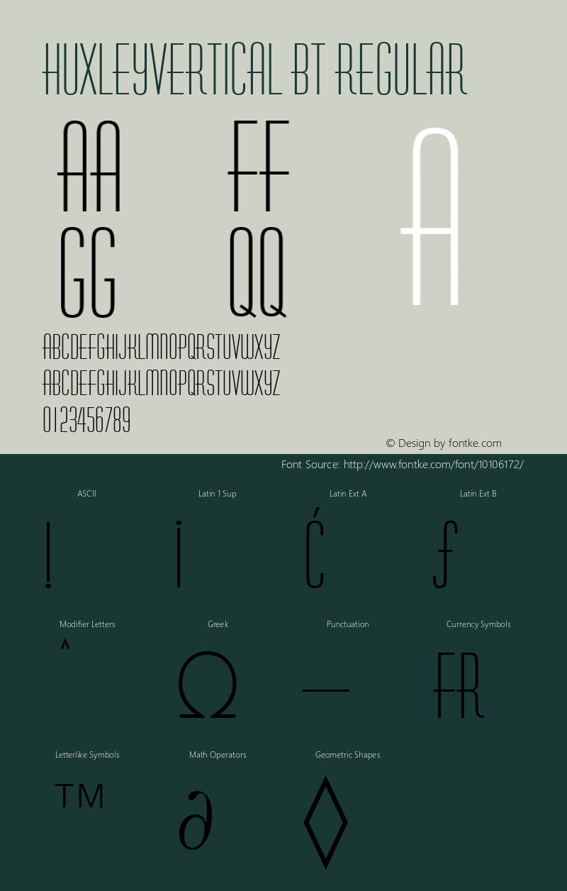 HuxleyVertical BT Regular Version 2.001 mfgpctt 4.4 Font Sample