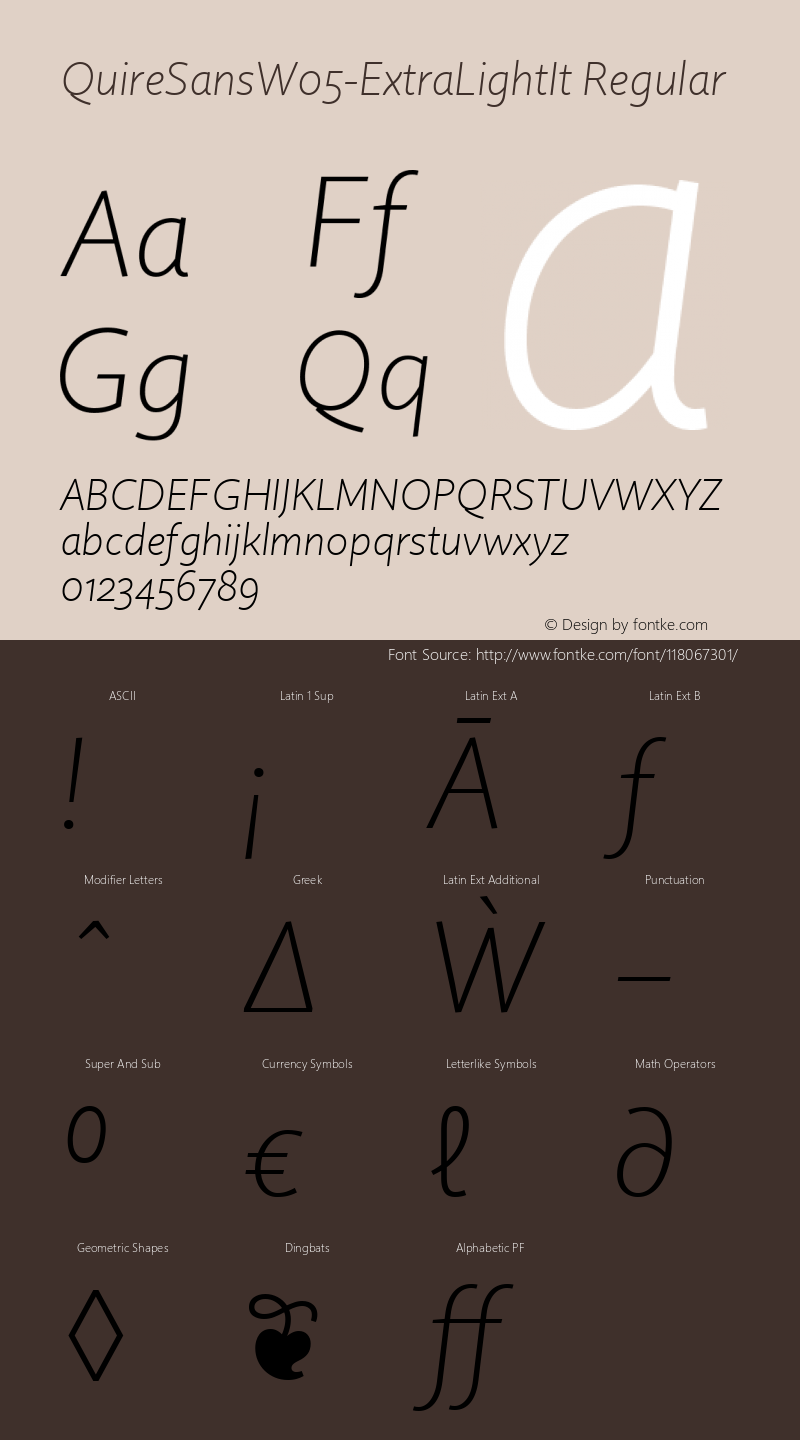 Quire Sans W05 ExtraLight It Version 1.00 Font Sample