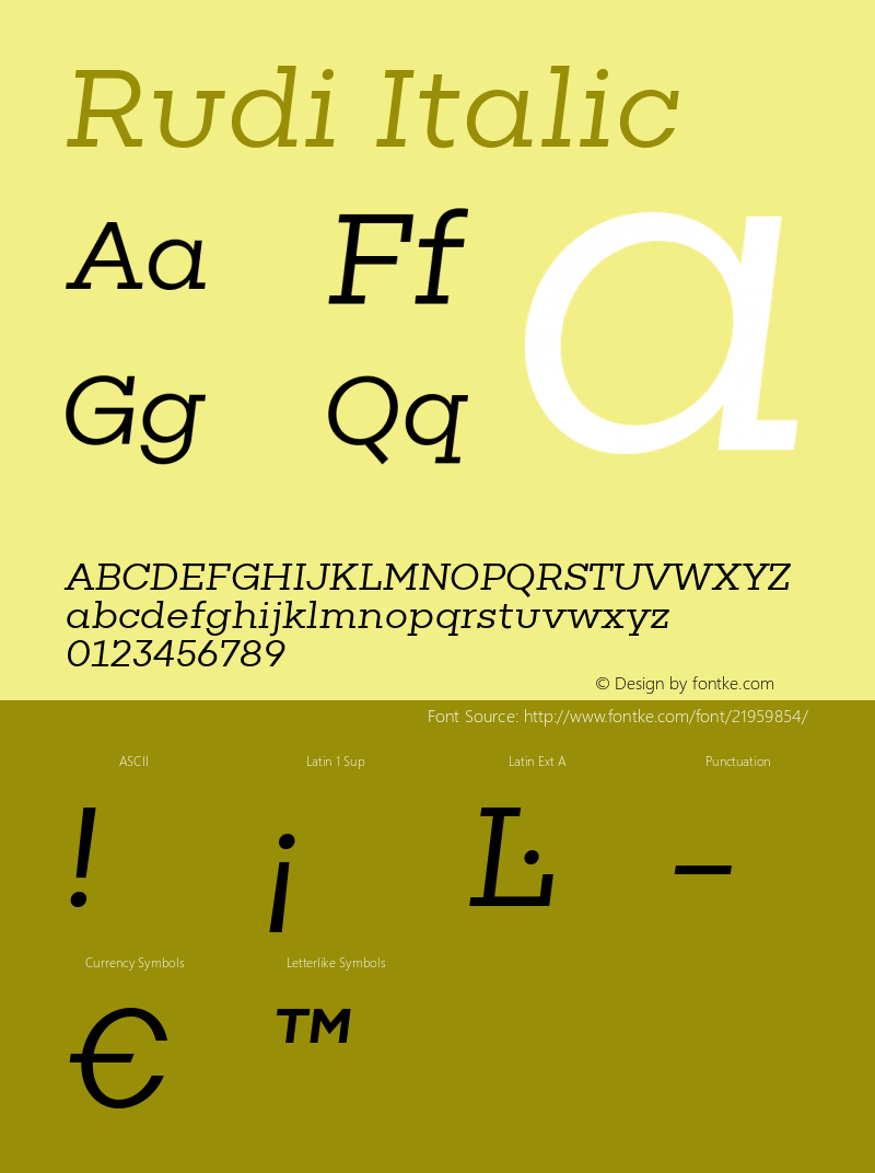 cb9278f3bf953649 - subset of Rudi Regular Italic Version 1.000 Font Sample