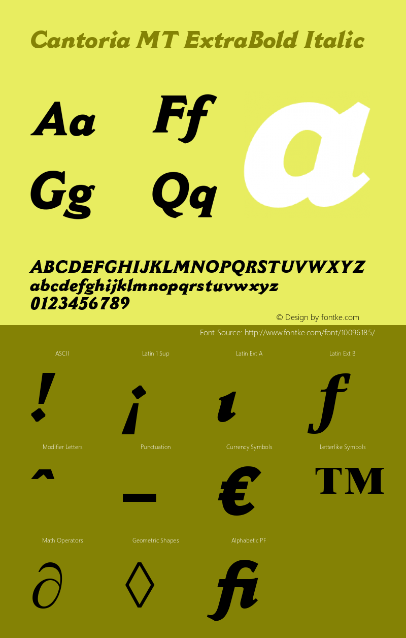 Cantoria MT ExtraBold Italic Version 1.00 - October 2001 Font Sample