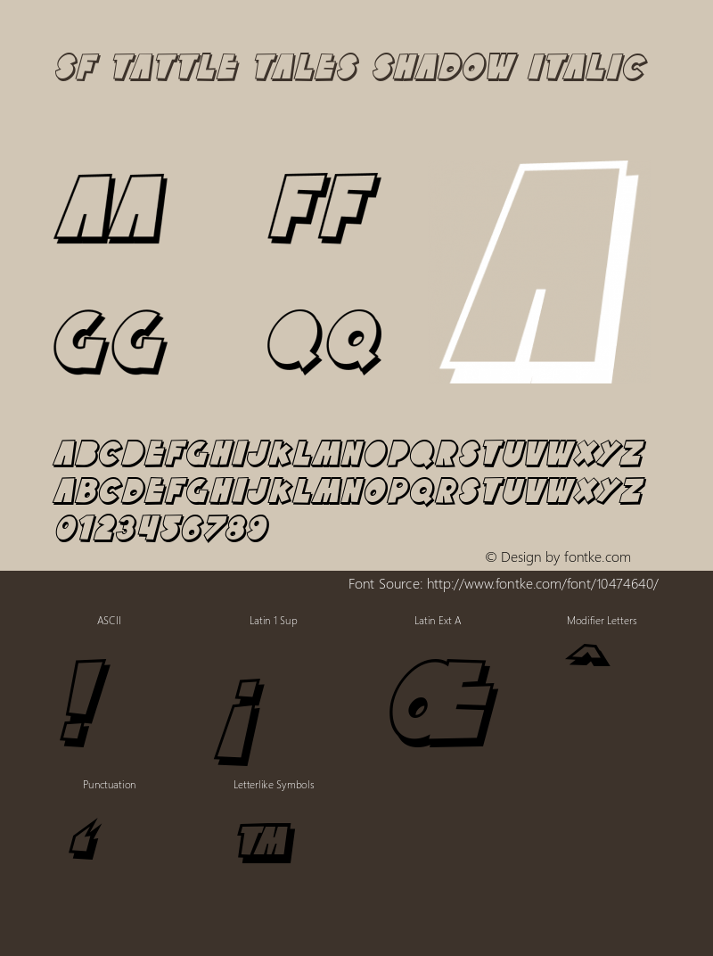 SF Tattle Tales Shadow Italic Version 1.1 Font Sample