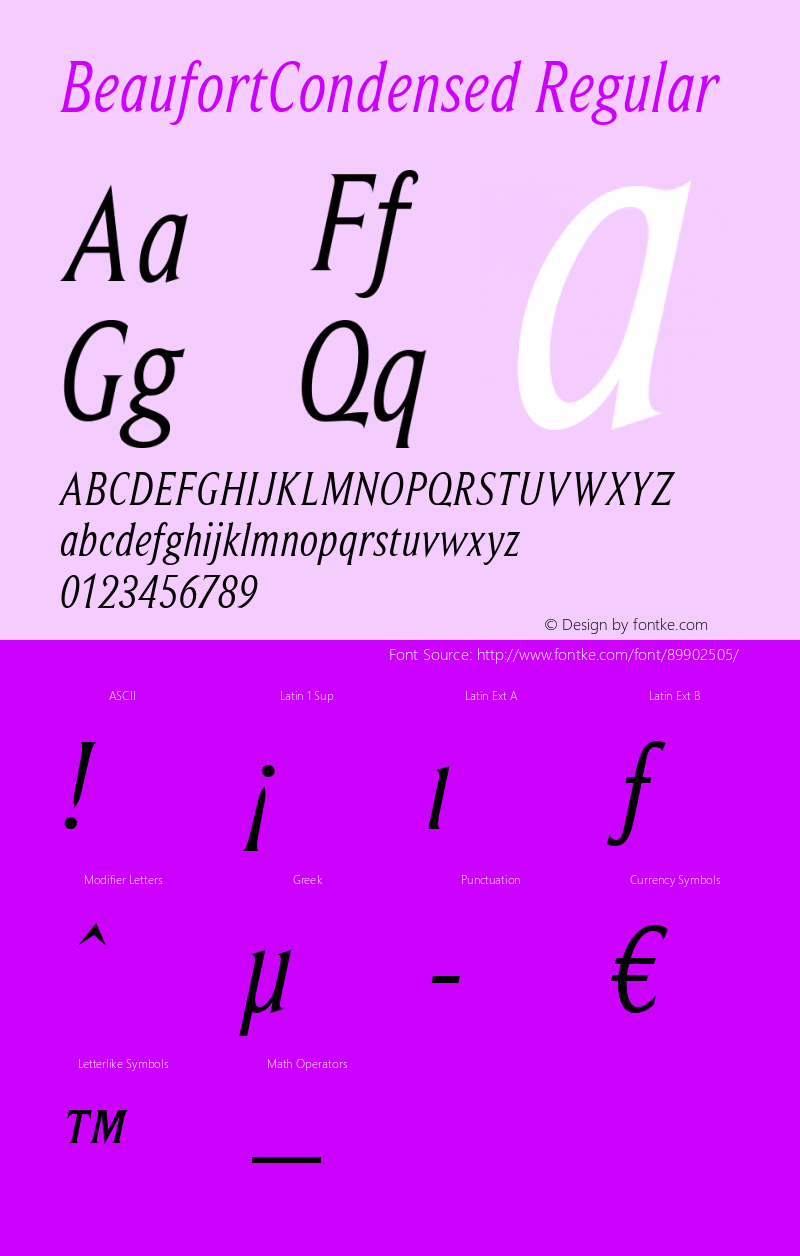 BeaufortCondensed W05 Italic Version 4.10 Font Sample