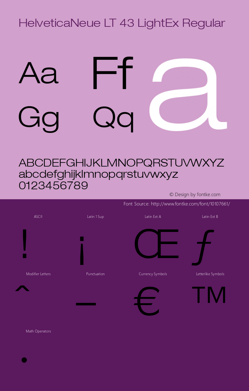 HelveticaNeue LT 43 LightEx Regular Version 6.1; 2002 Font Sample