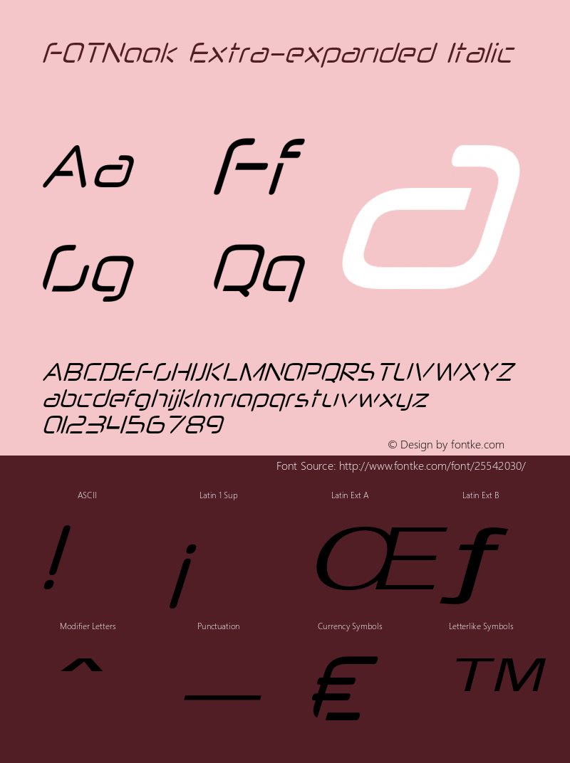 FOTNook-ExtraexpandedItalic Version 1.000 Font Sample