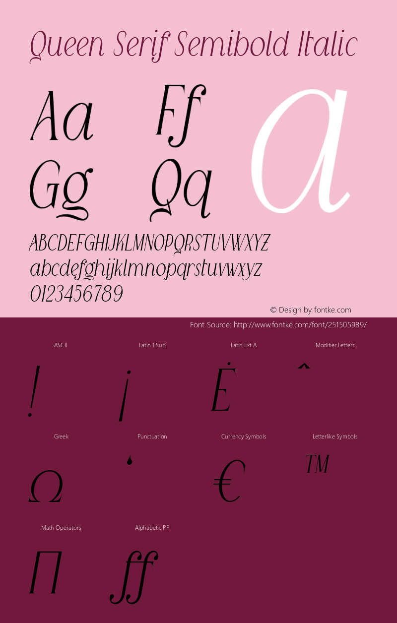 Queen Serif Semibold Italic Version 1.001;Fontself Maker 3.5.7图片样张