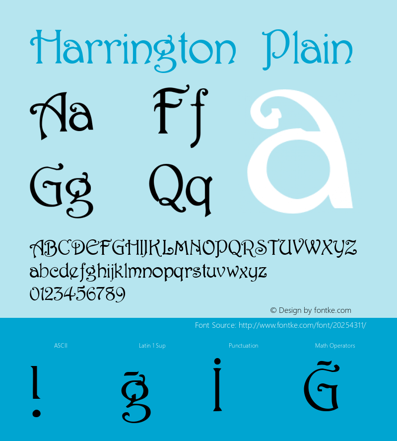 Harrington Plain Altsys Fontographer 3.3  7/3/95 Font Sample