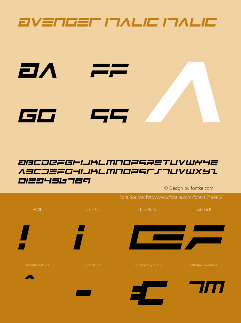 Avenger Italic Italic 001.000 Font Sample