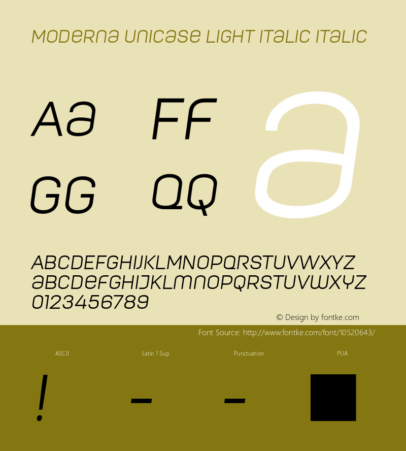 Moderna Unicase Light Italic Italic Version 1.000 Font Sample