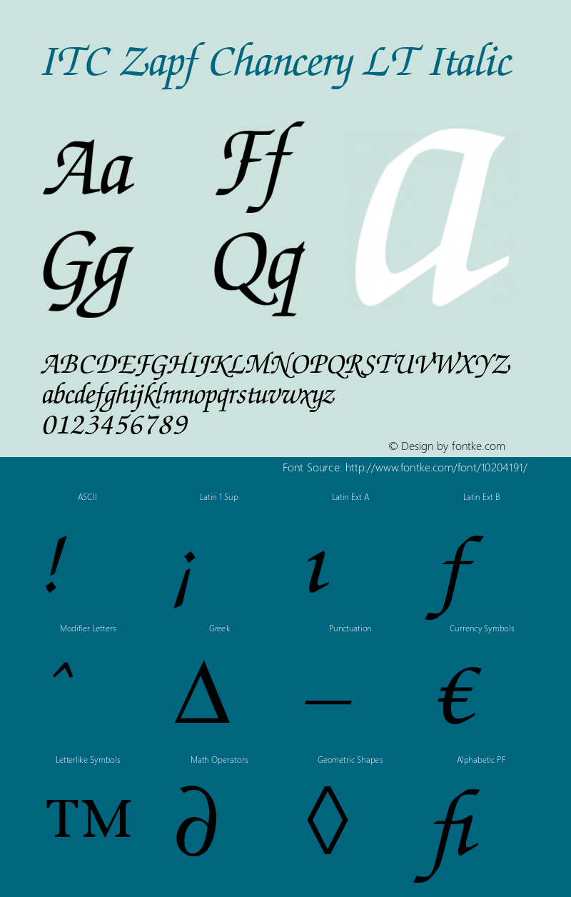 ITC Zapf Chancery LT Italic 006.000 Font Sample