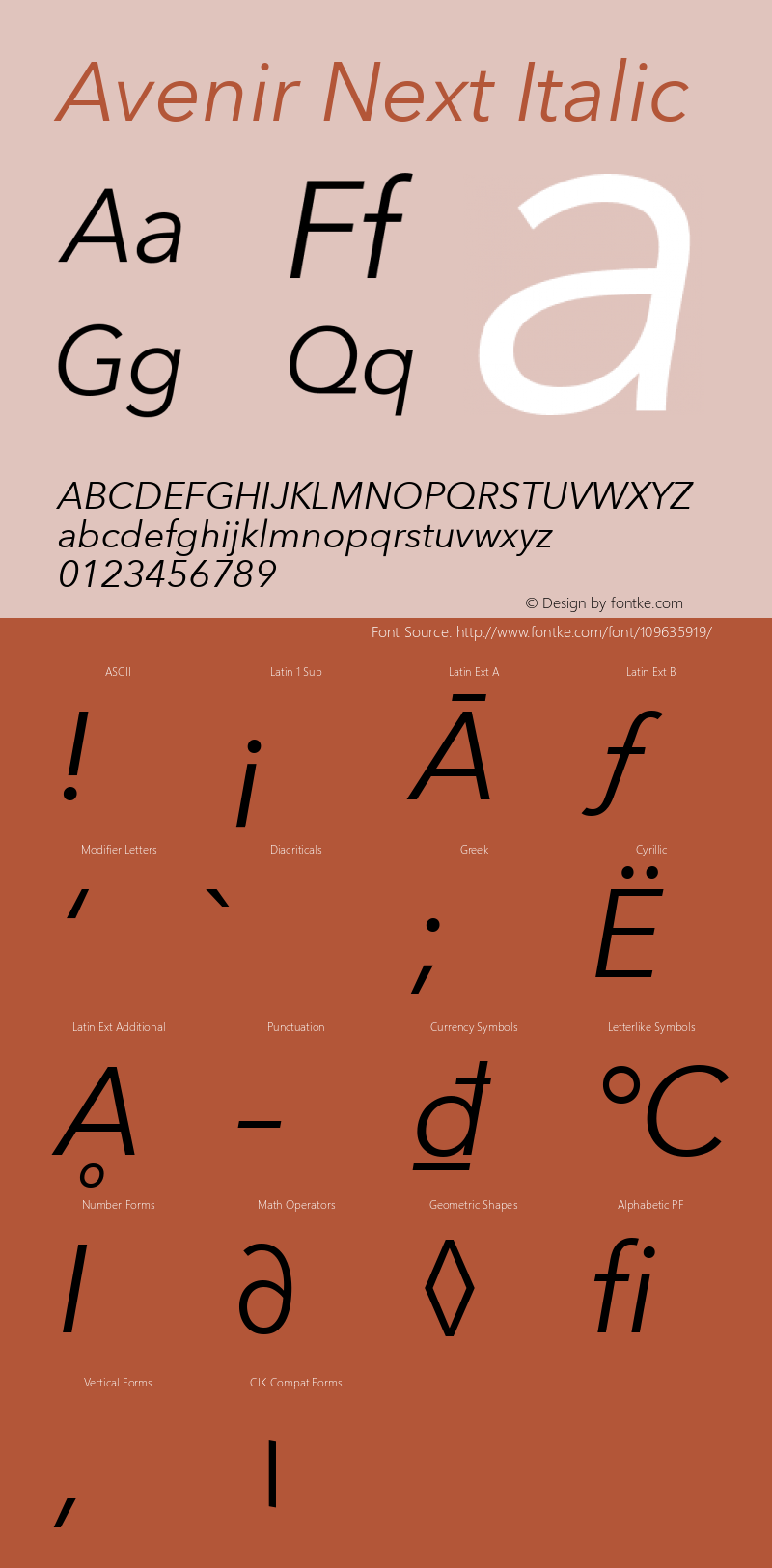 Avenir Next Italic 8.0d5e6 Font Sample